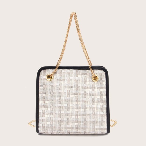 

Tweed Chain Satchel Bag, White