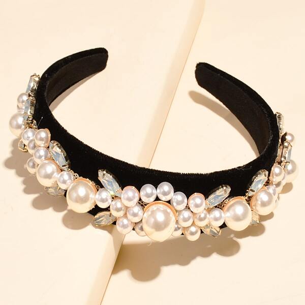 

Faux Pearl Decor Hair Hoop, Black and white