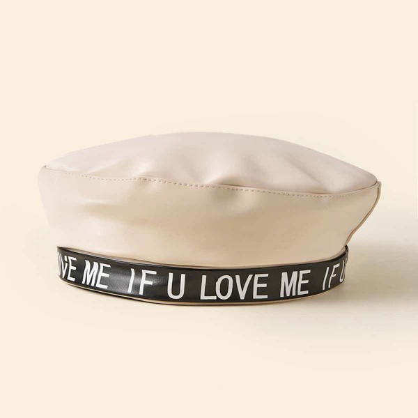 

Letter Graphic PU Beret, Beige