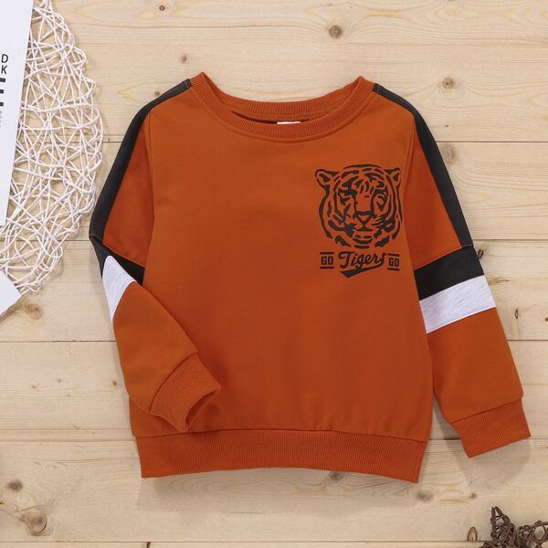 

Toddler Boys Contrast Sideseam Tiger Print Sweatshirt, Burnt orange