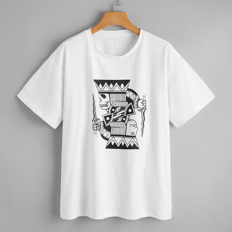 

Skull Graphic Drop Shoulder Tee, White