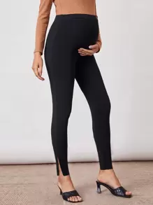 SHEIN Maternity Split Hem Solid Leggings Pants - Black - View 1
