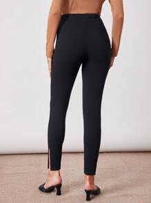 SHEIN Maternity Split Hem Solid Leggings Pants - Black - View 2