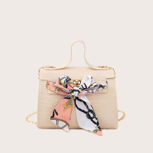 

Girls Twilly Scarf Crocodile Satchel Bag, Beige