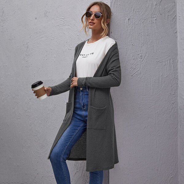 

Double Pocket Waffle Knit Coat, Dark grey