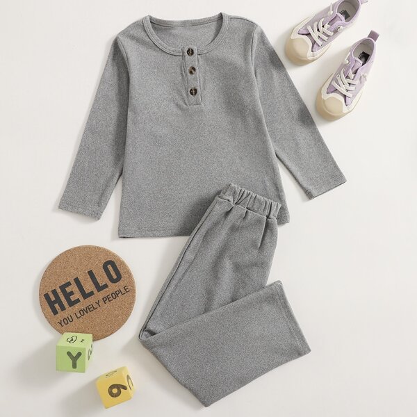 

Toddler Girls Half Button Solid PJ Set, Grey