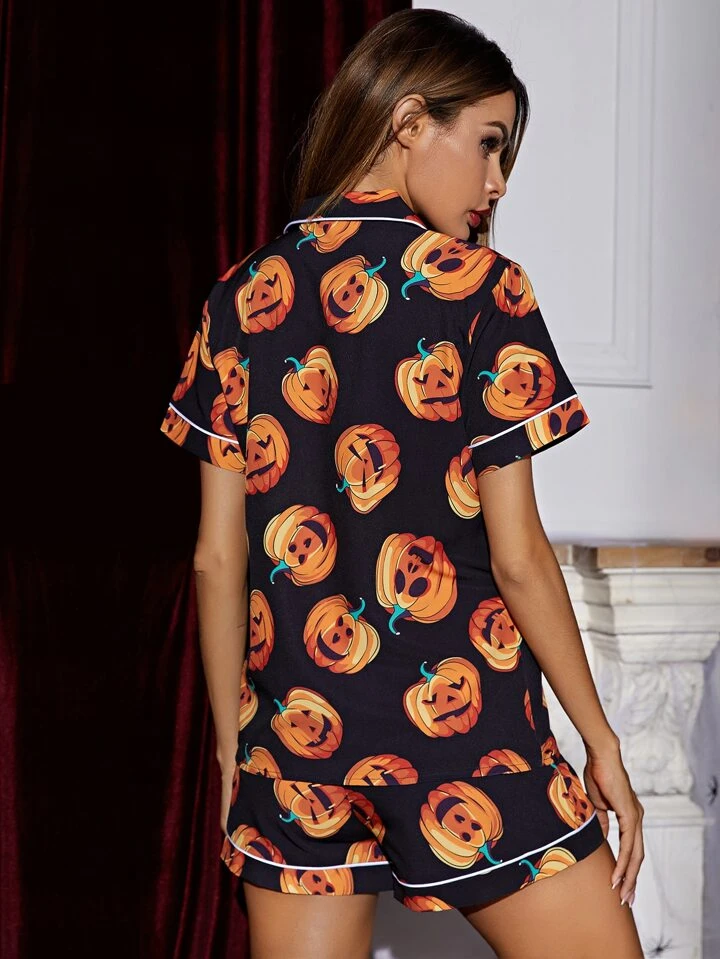 Our Halloween Allover Pumpkin Print Top & Shorts PJ Set is