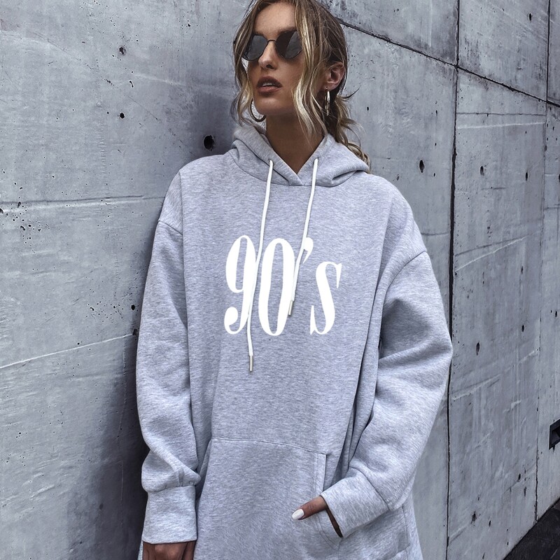 

Letter Graphic Drawstring Oversized Hoodie, Light grey