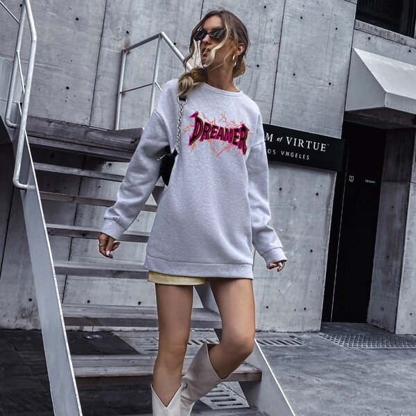 

Drop Shoulder Letter Graphic Sweatshirt, Light grey