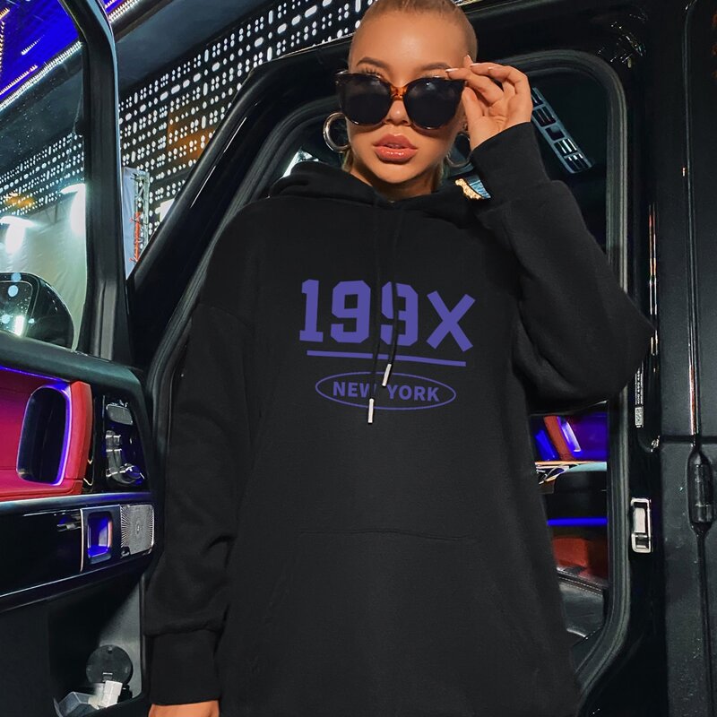 

Letter Graphic Kangaroo Pocket Oversized Hoodie, Black