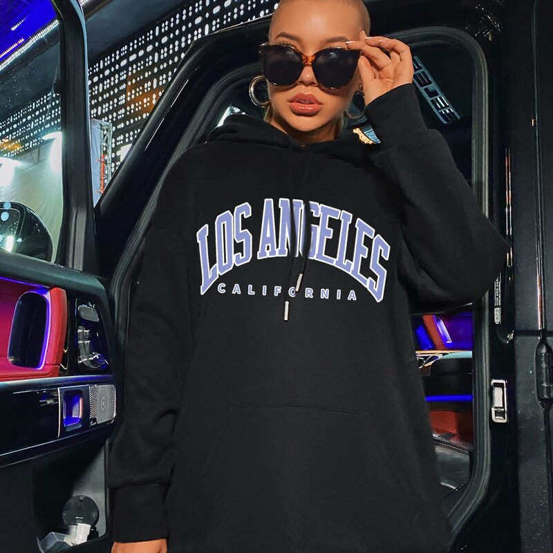 

Letter Graphic Drawstring Oversized Hoodie, Black