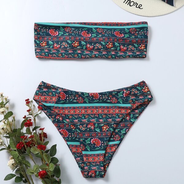 

Floral Bandeau Bikini Swimsuit, Multicolor