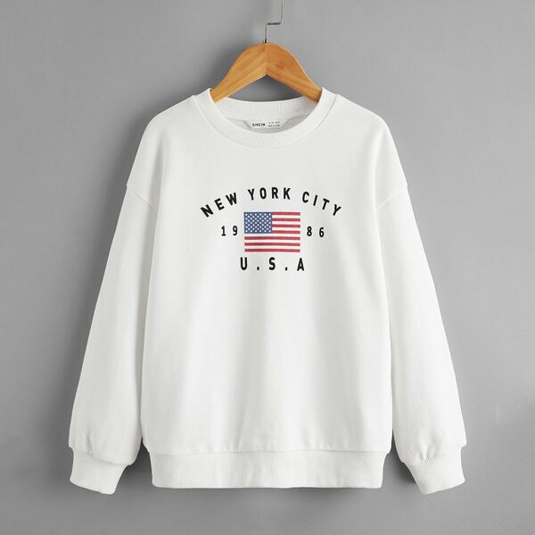 

Girls Letter Graphic Drop Shoulder Sweatshirt, White