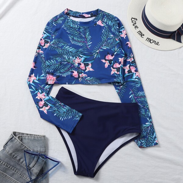 

Tropical & Floral High Waisted Bikini Swimsuit, Multicolor