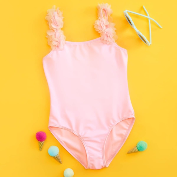 

Toddler Girls Appliques One Piece Swimsuit, Baby pink