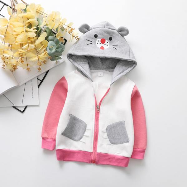 

Toddler Girls 3D Ear Design Colorblock Jacket, Multicolor