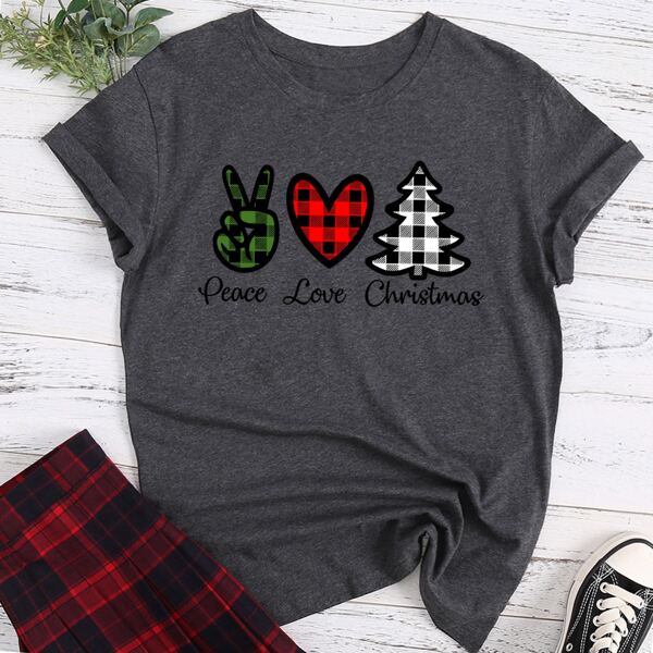 

Christmas Slogan & Gingham Print Tee, Dark grey