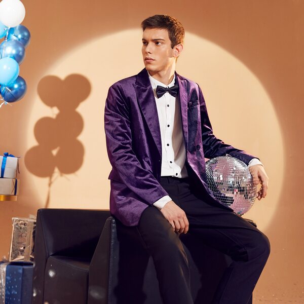 

Men Double Breasted Velvet Blazer, Purple