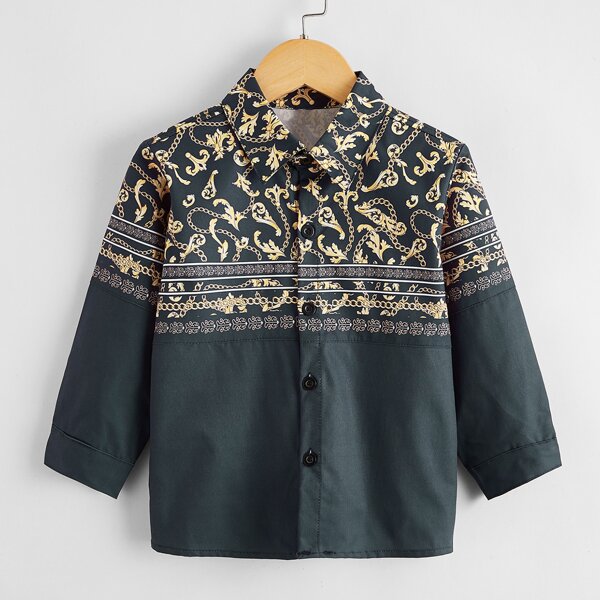 

Toddler Boys Baroque Print Button Up Shirt, Multicolor