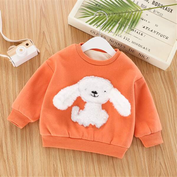 

Toddler Girls Fleece Lined Cartoon Sheep Pattern Sweatshirt, Coral orange