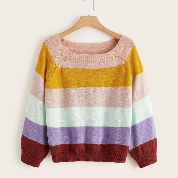 

Plus Cut And Sew Raglan Sleeve Sweater, Multicolor