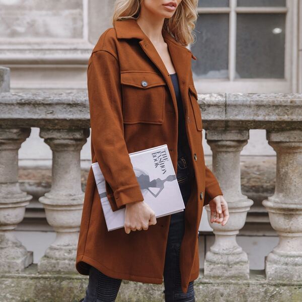 

Button Front Drop Shoulder Overcoat, Rust brown