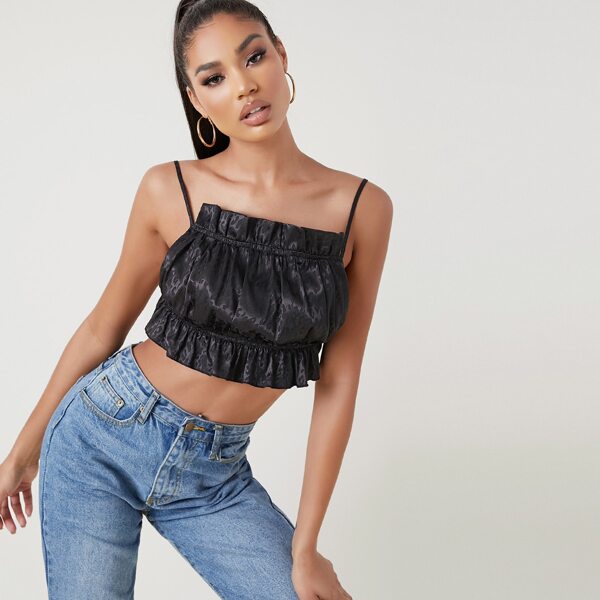 

Tie Open Back Leopard Cami Top, Black