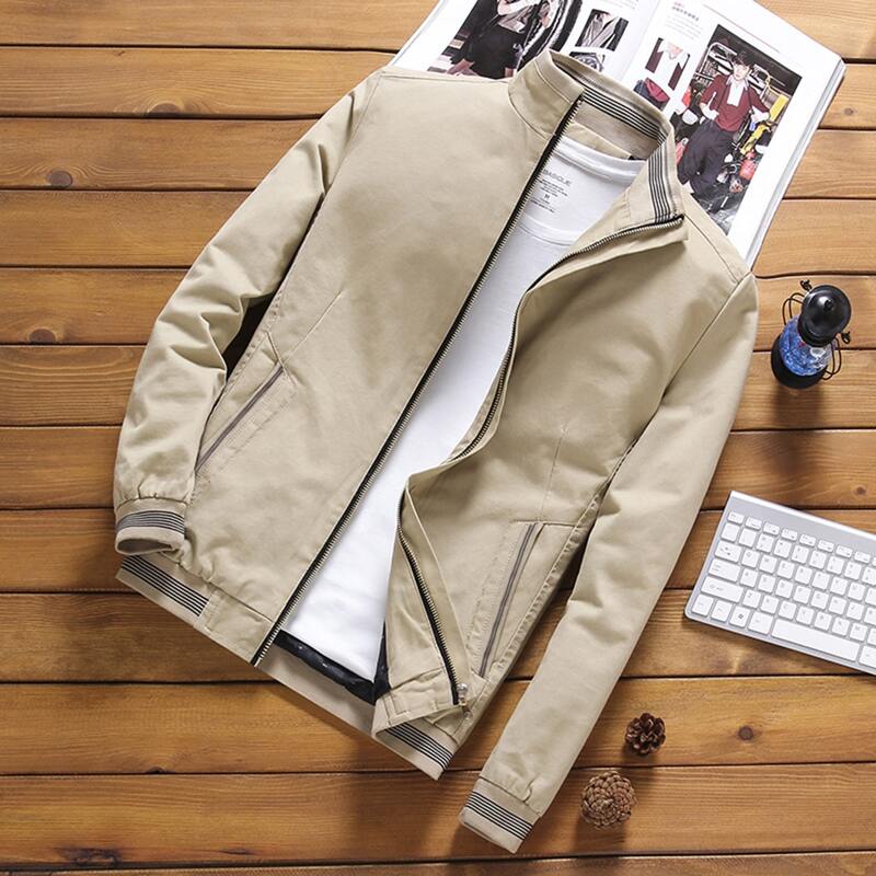 

Guys Striped Zip Up Fleece Lined Jacket, Apricot
