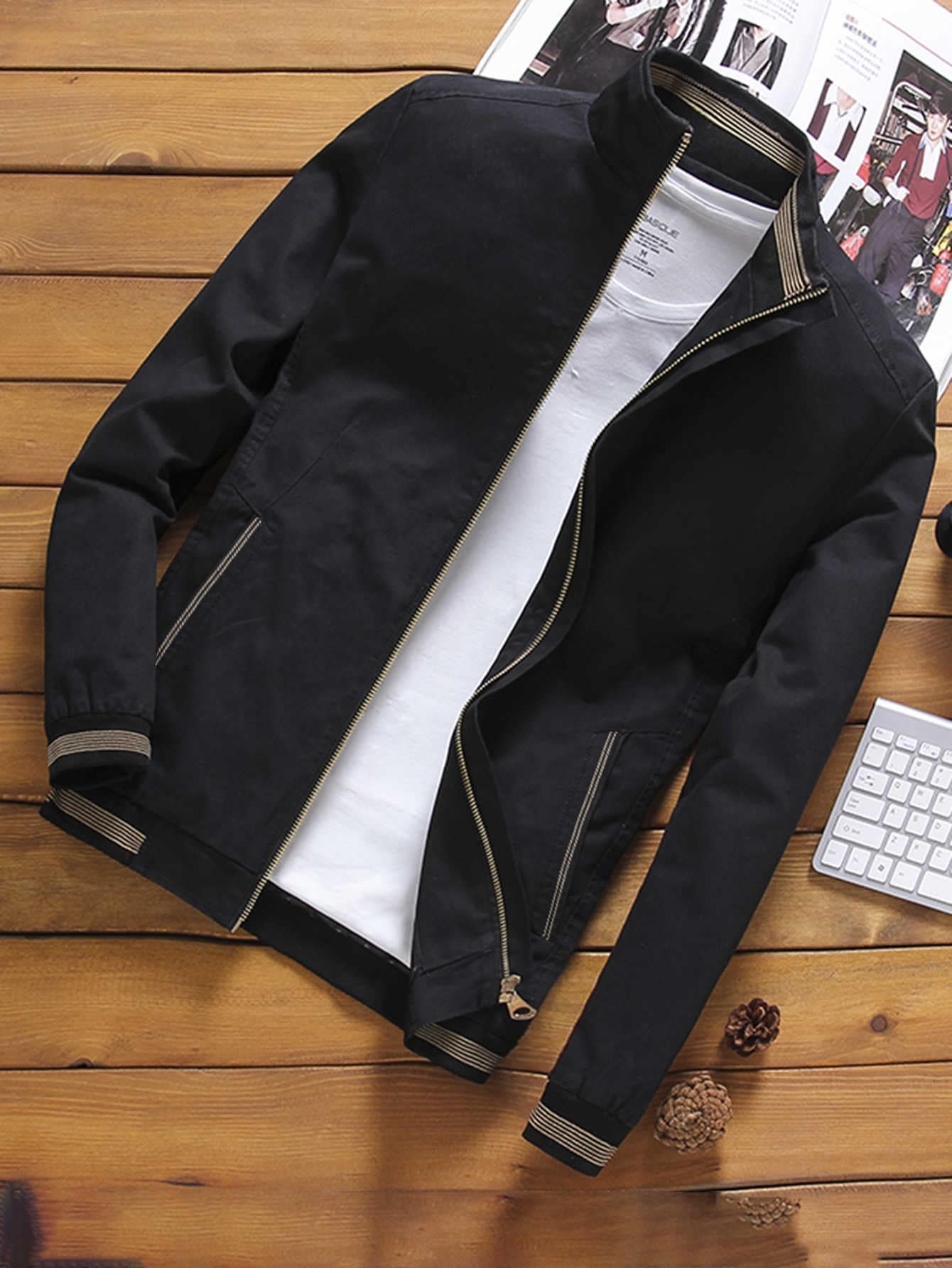 Chamarra de hombres Cremallera A rayas Casual | Moda de Mujer | SHEIN México