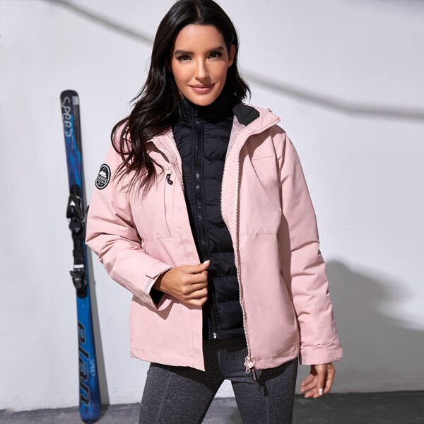 

Waterproof Hooded Jacket With Detachable Liner, Baby pink