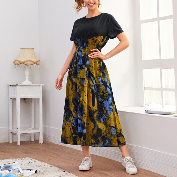 

Tie Dye Contrast Panel Dress, Multicolor