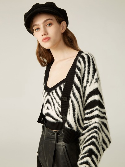 DROP SHOULDER ZEBRA CARDIGAN