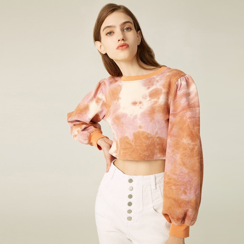 

COTTON TIE DYE CROP SWEATSHIRT, Multicolor