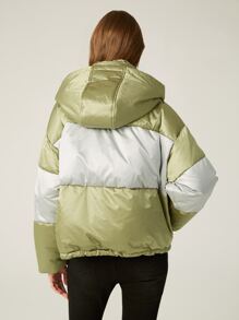 MOTF PREMIUM 拼色連帽羽絨服 - 青檸色 - 查看 2