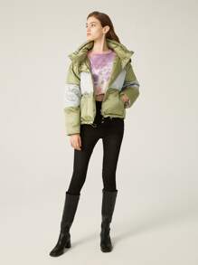 MOTF PREMIUM 拼色連帽羽絨服 - 青檸色 - 查看 5