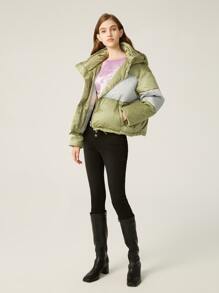 MOTF PREMIUM 拼色連帽羽絨服 - 青檸色 - 查看 6