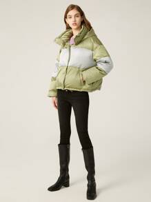 MOTF PREMIUM 拼色連帽羽絨服 - 青檸色 - 查看 7