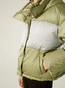 MOTF PREMIUM 拼色連帽羽絨服 - 青檸色 - 查看 10