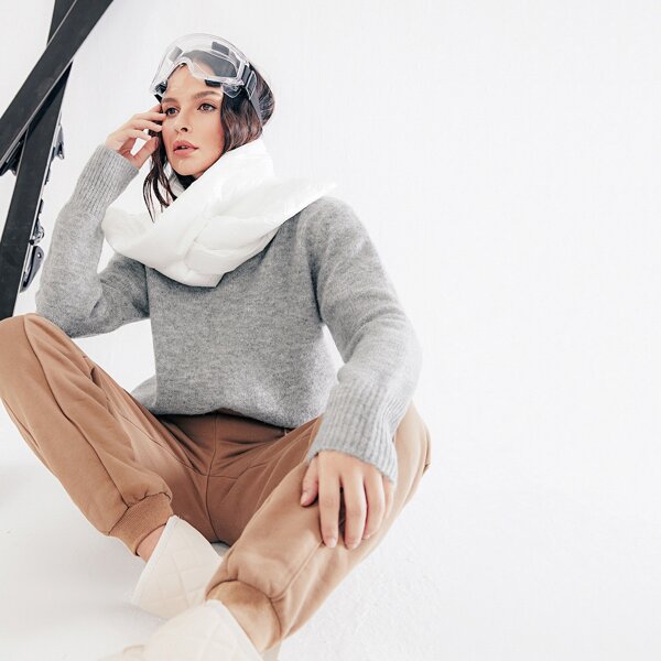 

Mock Neck Drop Shoulder Sweater Without Scarf, Light grey