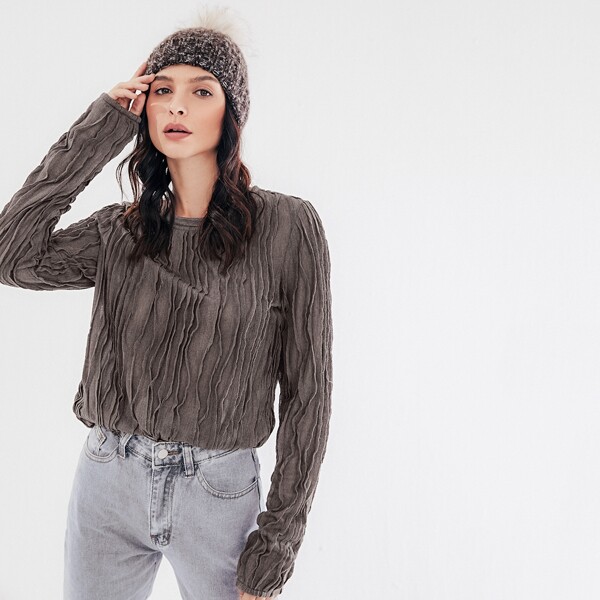 

Solid Textured Tee, Dark grey