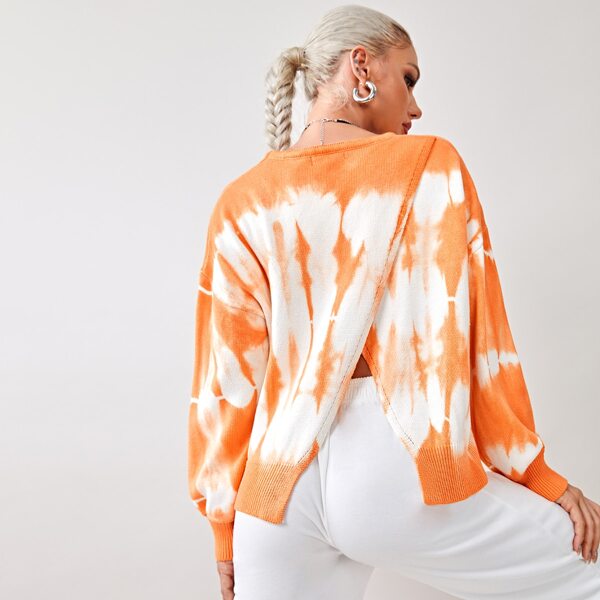 

Drop Shoulder Wrap Back Tie Dye Sweater, Multicolor