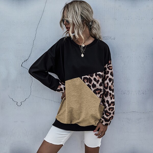 

Leopard Print Colorblock Sweatshirt, Multicolor