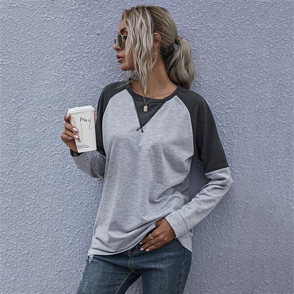 

Contrast Panel Raglan Sleeve Sweatshirt, Light grey