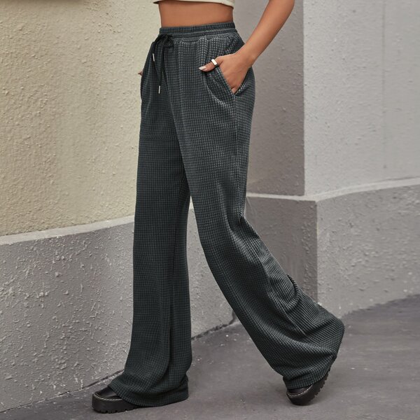 

Drawstring Waist Wide Leg Pants, Dark grey