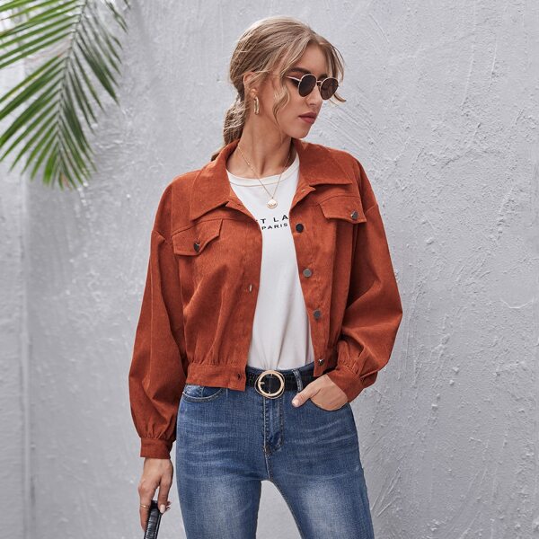 

Button Front Flap Detail Jacket, Burnt orange