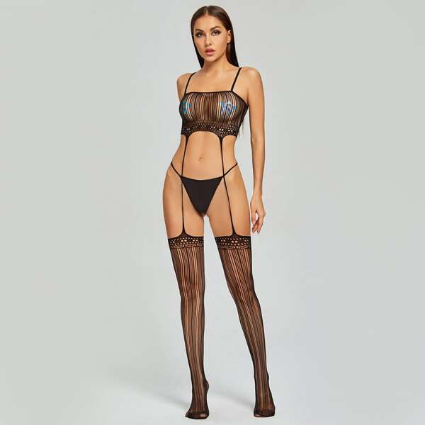 

Fishnet Cut-out Bodystocking, Black