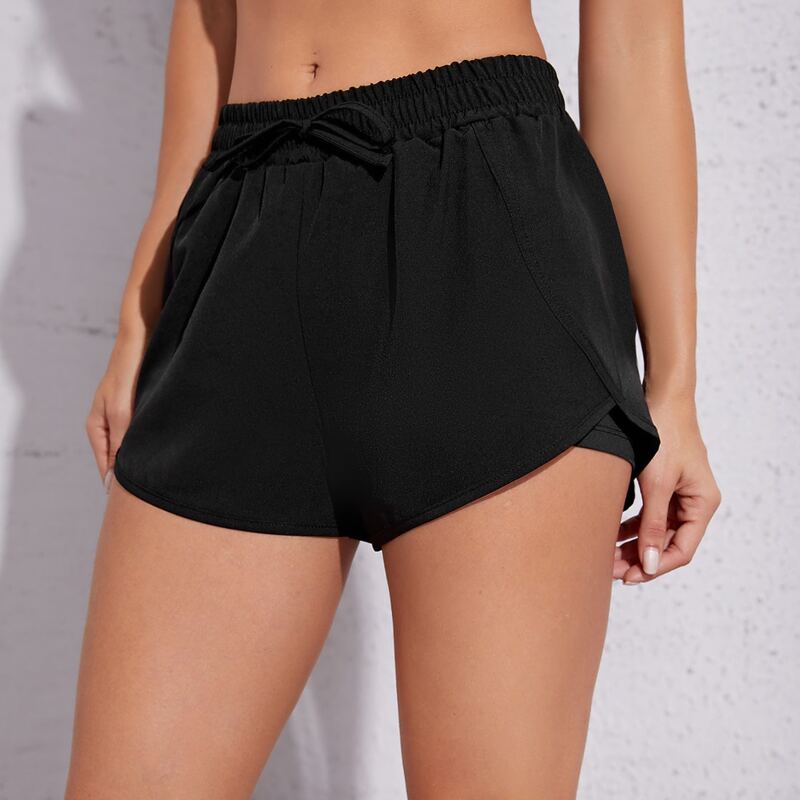 

Solid Knot Front Sports Shorts, Black