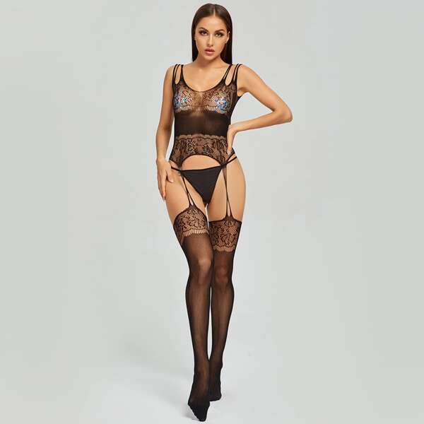 

Fishnet Cut-out Bodystocking, Black