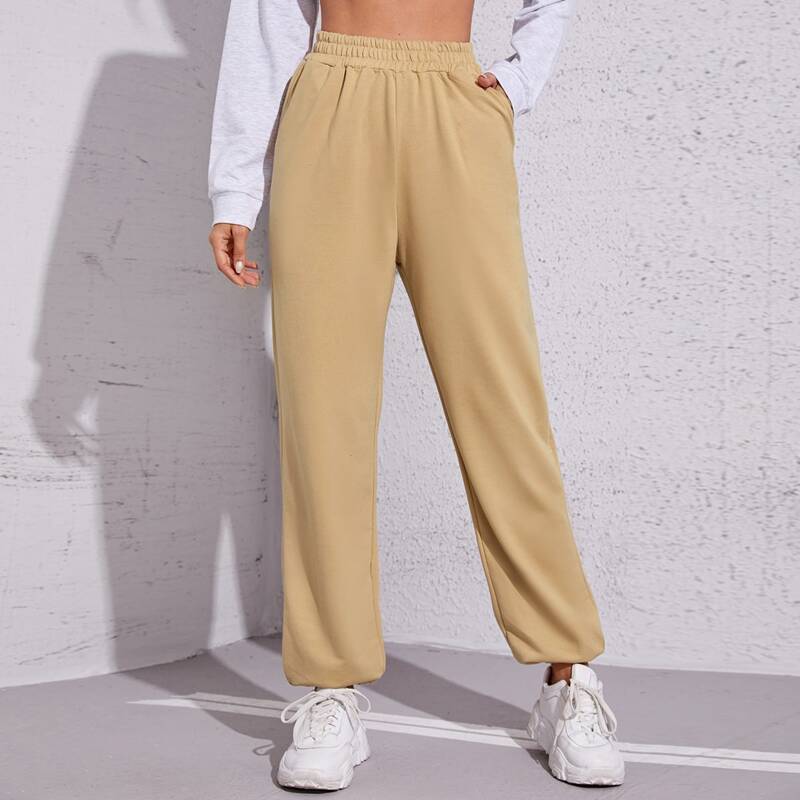 

Slant Pocket Solid Sports Pants, Khaki