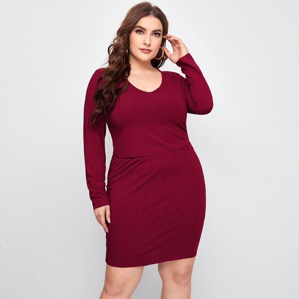 

Plus Rib-Knit Tee With Skirt, Burgundy